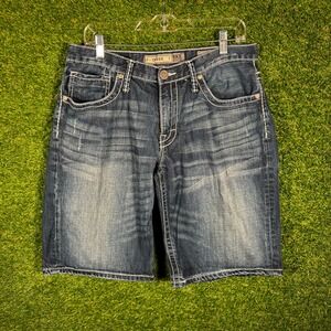 BKE Derek Denim Shorts Mens 32 Dark Wash Contrast Stitch Embroidered Blue 1878